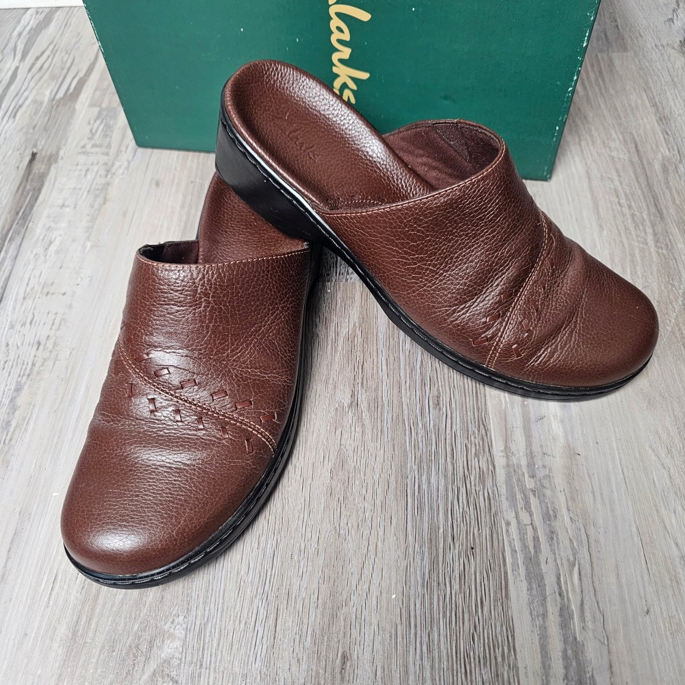 Clarks Daffodil Mules Women 10M Mink Brown Leather Comfort Slip On Clogs - Picture 3 of 9